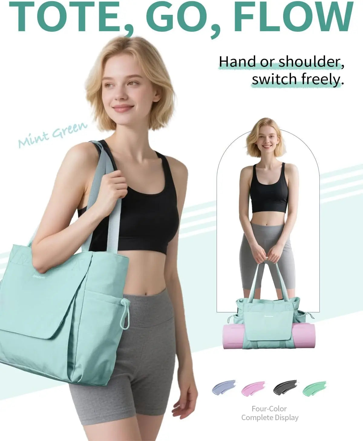 Waterproof Yoga Mat Bag with Quick Access Wet Pocket, Lightweight Tote for Men and Women