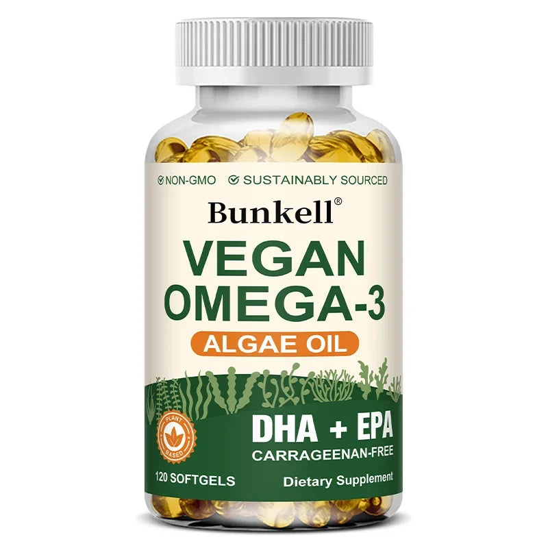 Vegan Omega 3 Algae Oil, with DHA & EPA, Heart, Brain, and Eye Health, Fish Oil Alternative, 30/60/120 Softgel Capsules, Non-GMO