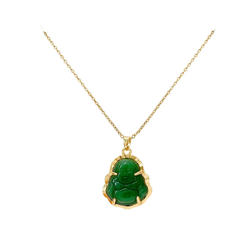 Real Gold-Plated Laughing Buddha Necklace, Unisex Titanium Steel Clavicle Chain