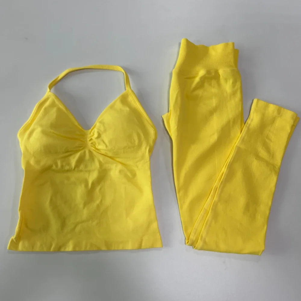 Seamless Gym Set Women Tank Tops High Waist Scrunch Yoga Leggings Fitness Clothes