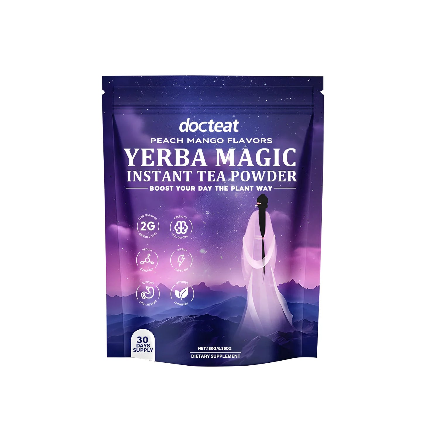Instant Yerba Mate Powder Brain Digestive Gut Health Support Energy Focus Dietary Supplement