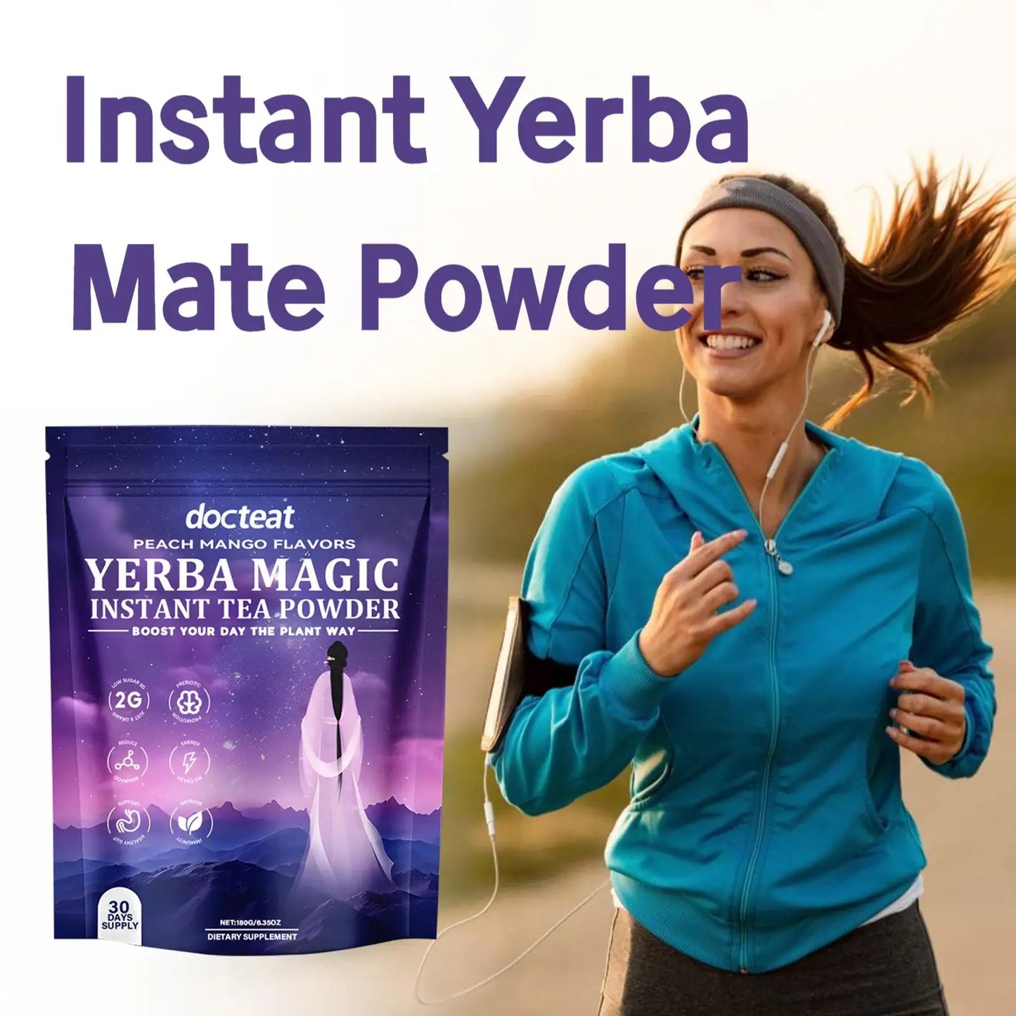 Instant Yerba Mate Powder Brain Digestive Gut Health Support Energy Focus Dietary Supplement