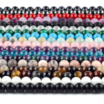 Natural Round Tiger Eye Amazonite Lava Turquoises Agates Jaspers Garnet Spacer Loose Stone Beads For Jewelry Making DIY Bracelet