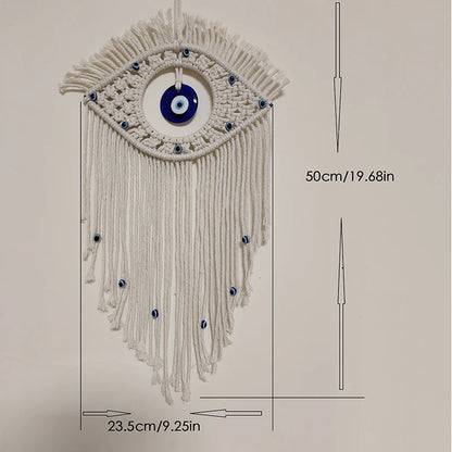 Macrame Wall Hanging Handmade Turkish Evil Eye Pendant Tapestry Nazar Decoration for Home Living Room Wall Home Decoration