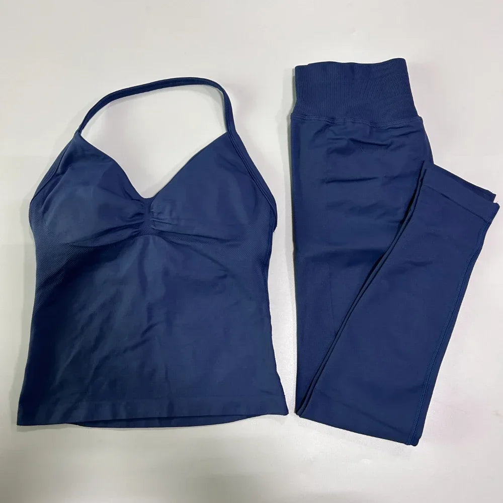 Seamless Gym Set Women Tank Tops High Waist Scrunch Yoga Leggings Fitness Clothes