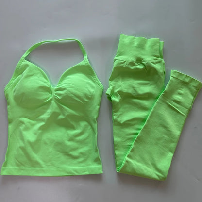 Seamless Gym Set Women Tank Tops High Waist Scrunch Yoga Leggings Fitness Clothes