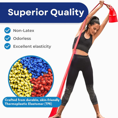 3-Level Resistance Bands Set with Guide & Bag - Latex-Free for Workout, Therapy, Yoga