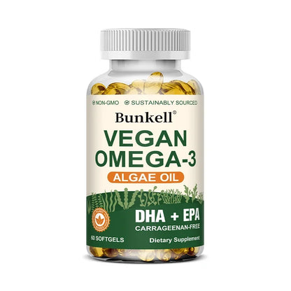 Vegan Omega 3 Algae Oil, with DHA & EPA, Heart, Brain, and Eye Health, Fish Oil Alternative, 30/60/120 Softgel Capsules, Non-GMO
