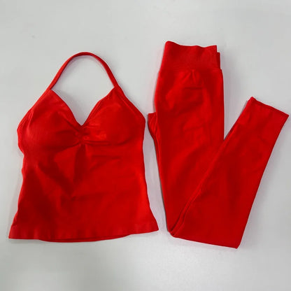 Seamless Gym Set Women Tank Tops High Waist Scrunch Yoga Leggings Fitness Clothes