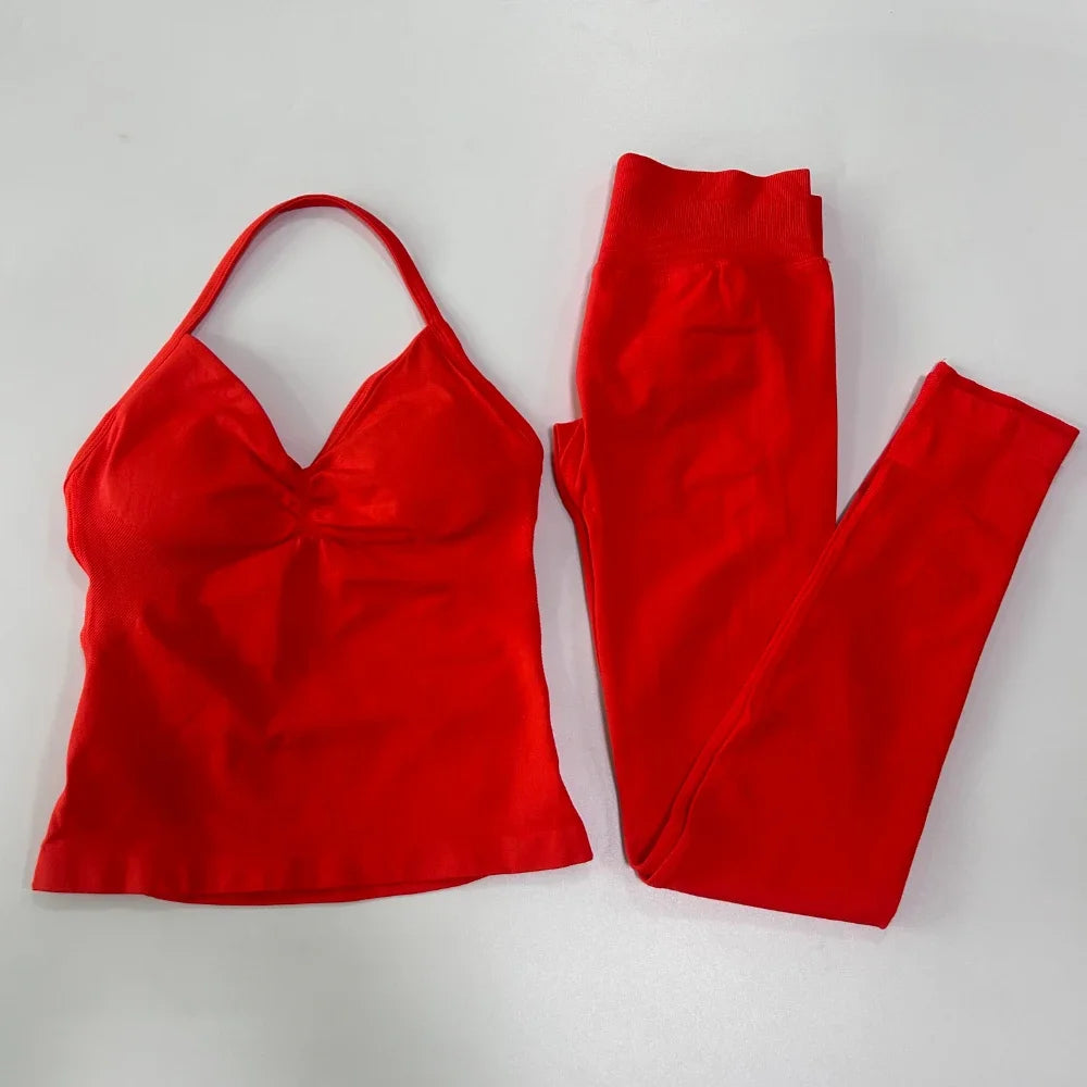 Seamless Gym Set Women Tank Tops High Waist Scrunch Yoga Leggings Fitness Clothes