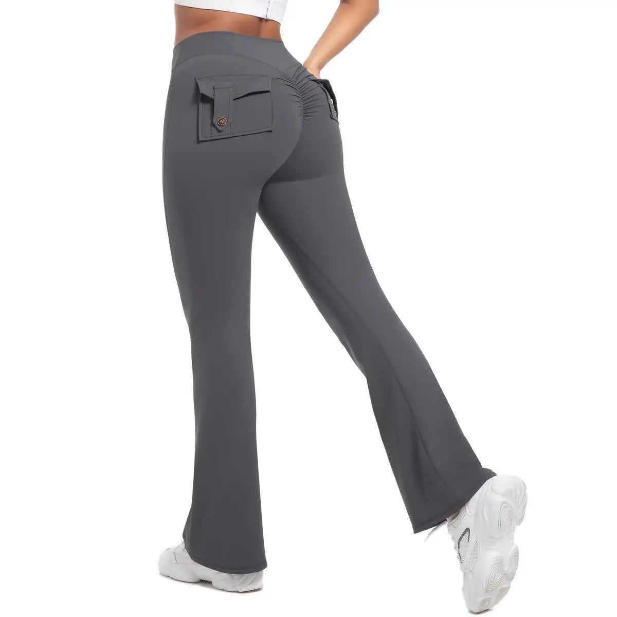 Women's Yoga Flare Trousers, High-Waisted Tummy-Control Wide-Leg  Outdoor Casual Leggings with Pockets, Gym Workout