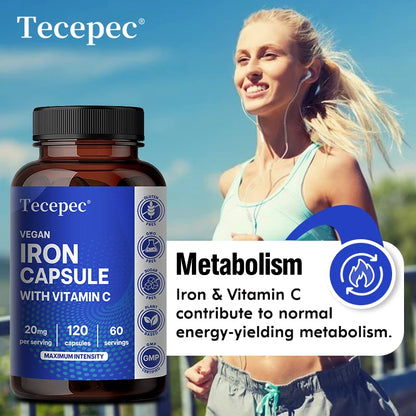 Iron Supplement with Vitamin C - Supports Energy Production, Immune Health, Oxygen Transport & Daily Wellness, Stomach-Friendly