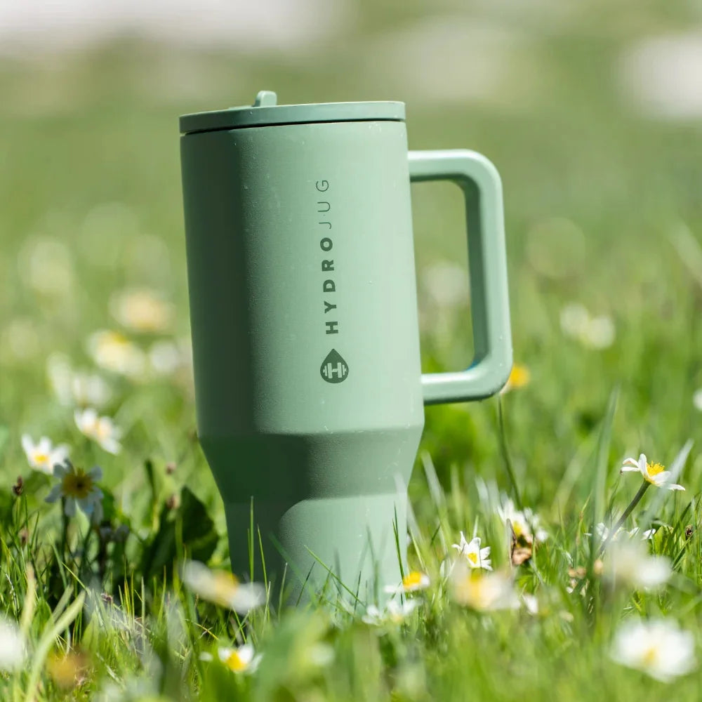 40oz Sage Insulated Stainless Steel Water Bottle | HYD Traveler Flip Straw Tumbler with Handle