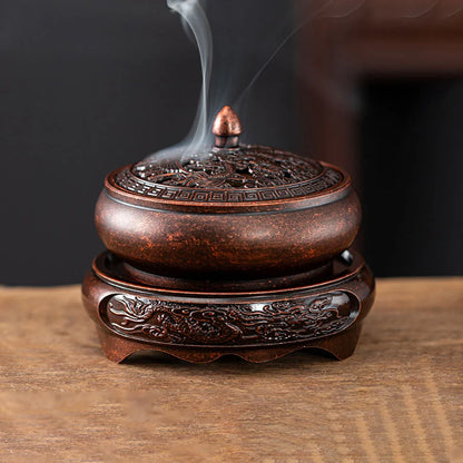 Retro Dragon Phoenix Lotus Golden Lotus Thread Air Creative Design Plate Fragrance Tower Incense Spiral Incense Burner