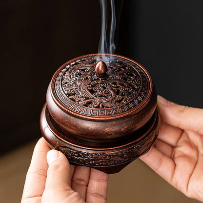 Retro Dragon Phoenix Lotus Golden Lotus Thread Air Creative Design Plate Fragrance Tower Incense Spiral Incense Burner