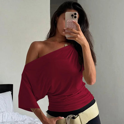 Talenza Summer One Shoulder Tops Fashion Slim Shrink Short Sleeve T-Shirts .