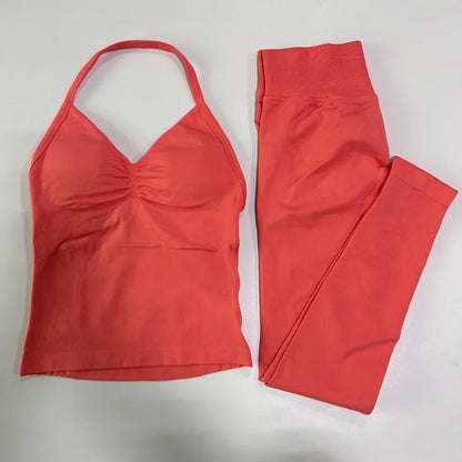 Seamless Gym Set Women Tank Tops High Waist Scrunch Yoga Leggings Fitness Clothes