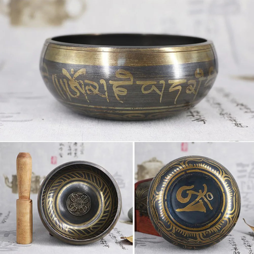 Nepal Tibetan Sing Bowl 4 Size Himalayan Buddhist Metal Yoga Meditation Singing Bowl Fengshui Handmade Bronze Chime Bowl