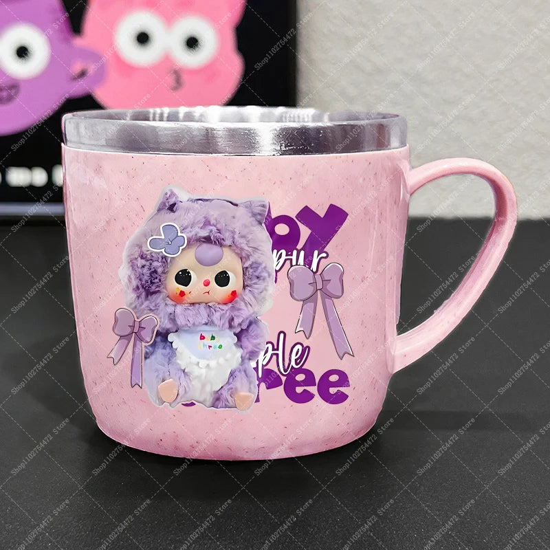 Girl Cute Stainless Steel Water Bottle Anime Baby Three Portable Milk Tea Juice Cup Kids Cartoon Cold Drink Container Mug Gifts