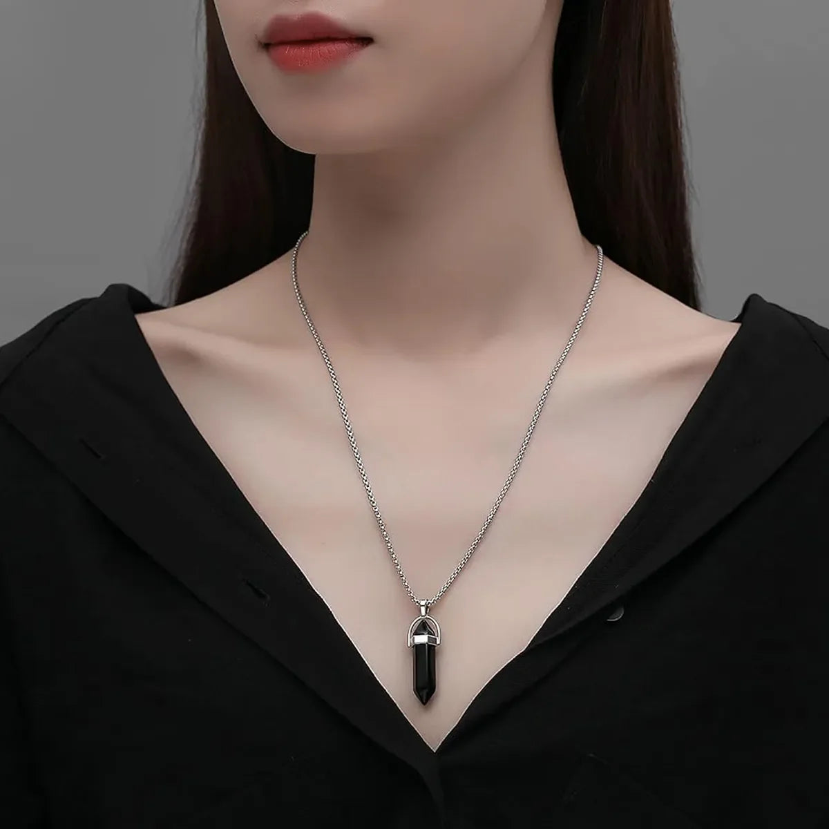 3pcs/set Crystal Necklace Healing Amethyst Black Obsidian Hexagonal Gemstone Pendant Necklace Spiritual Natural Reiki Quartz Tig