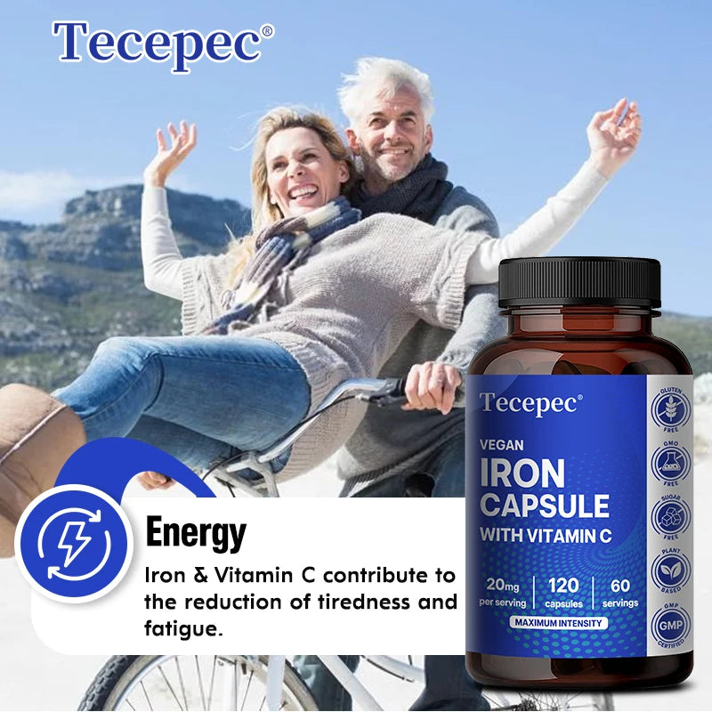 Iron Supplement with Vitamin C - Supports Energy Production, Immune Health, Oxygen Transport & Daily Wellness, Stomach-Friendly