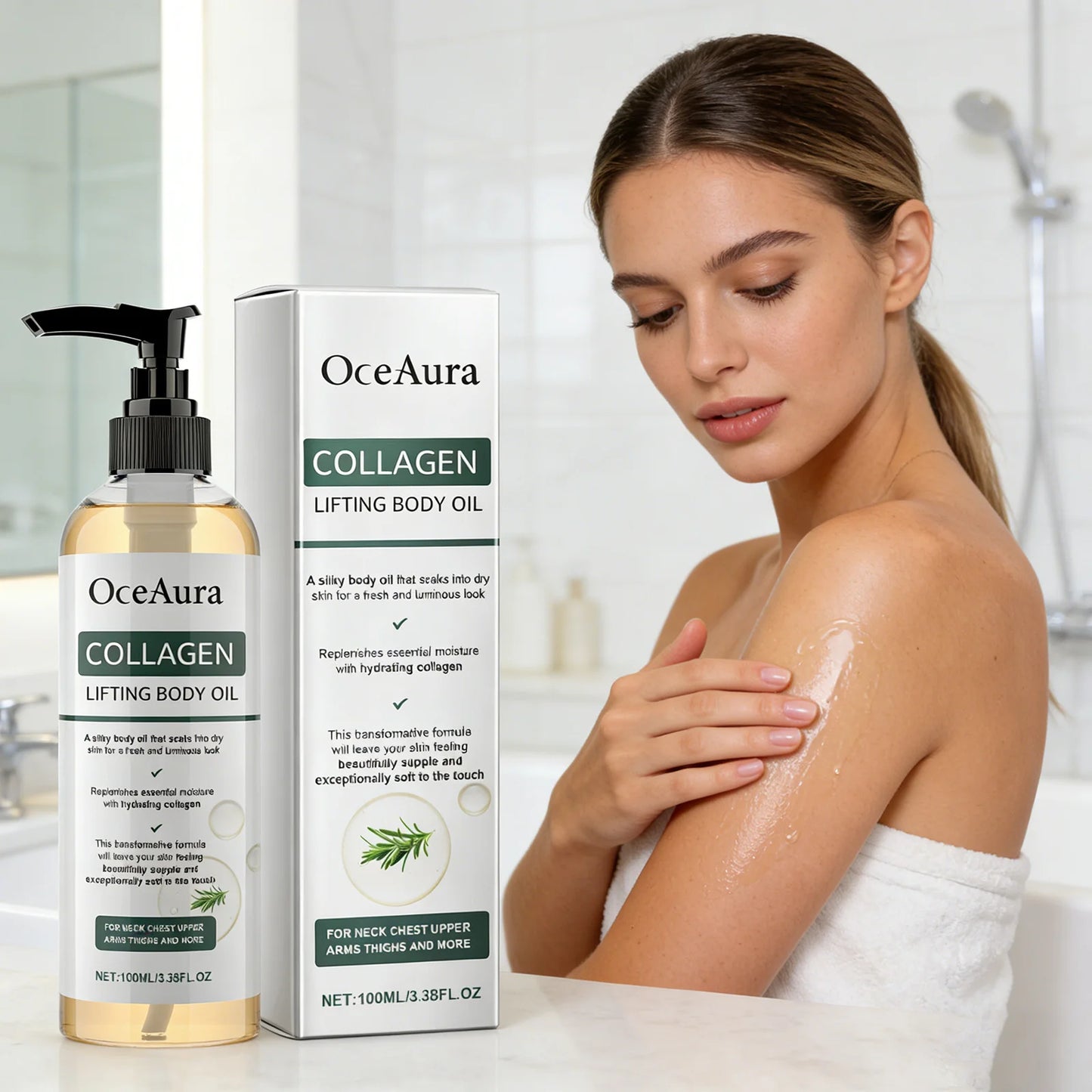 Collagen Firming Body Oil 100ml Enhance Skin Elasticity & Tighten Deep Hydration Moisturizing Refreshing Rosemary Non-Greasy Oil