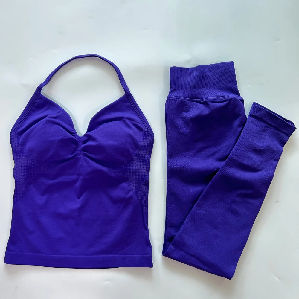 Seamless Gym Set Women Tank Tops High Waist Scrunch Yoga Leggings Fitness Clothes