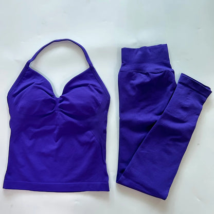 Seamless Gym Set Women Tank Tops High Waist Scrunch Yoga Leggings Fitness Clothes