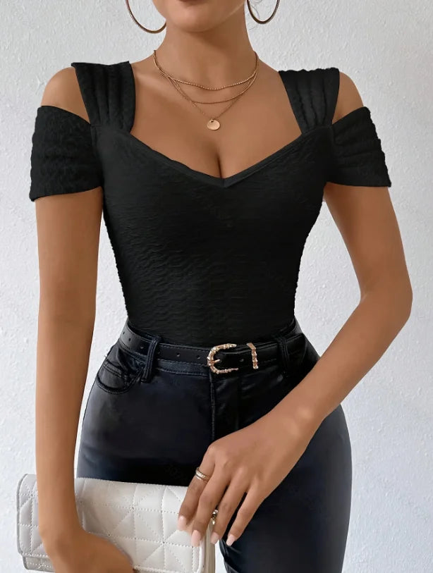 Sexy Off-Shoulder Women's Slim Tops Fashionable Solid Color T-Shirts Spring Summer.