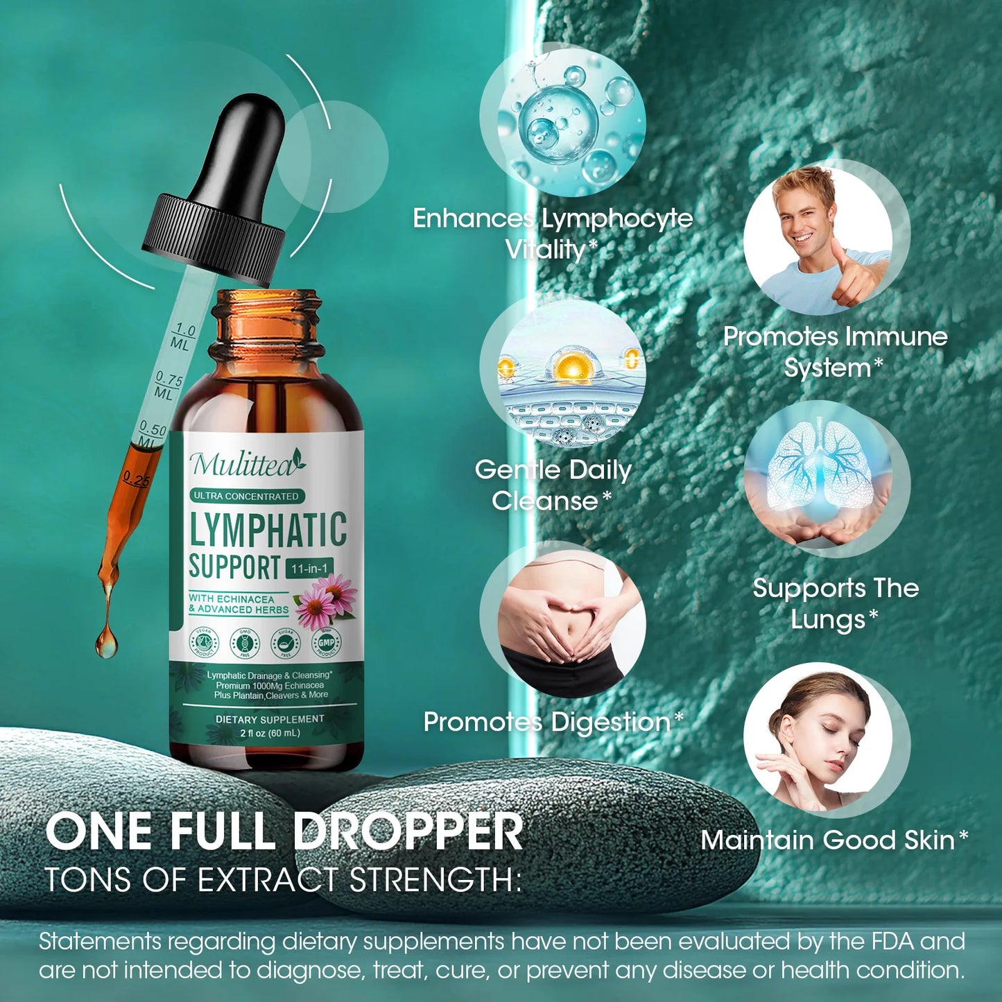 Mulittea lymph drops support the lymphatic system with echinacea detoxification and cleansing Immune support