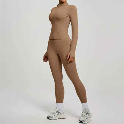 2Pcs Jacket Yoga Sets Women Long Sleeve Zipper Slim Sports Shirts Hip Lifting Leggings Fitness Running Workout Suits Tracksuit