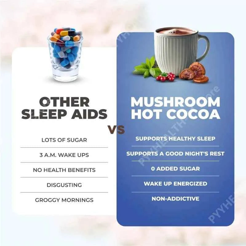 Mushroom Cocoa Powder Sleep Supplement with 6 Adaptogenic Mushroom Blend Reishi L-Theanine and Glycine To Help Fall Asleep