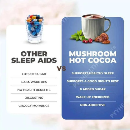 Mushroom Cocoa Powder Sleep Supplement with 6 Adaptogenic Mushroom Blend Reishi L-Theanine and Glycine To Help Fall Asleep