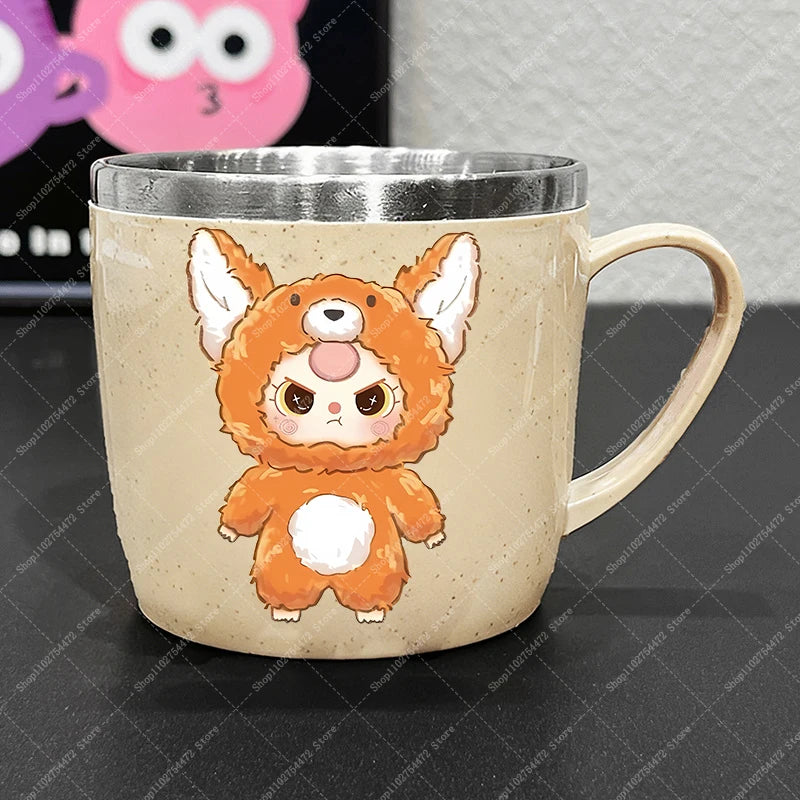 Girl Cute Stainless Steel Water Bottle Anime Baby Three Portable Milk Tea Juice Cup Kids Cartoon Cold Drink Container Mug Gifts