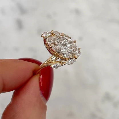 4ct Pear Moissanite Ring Fine Jewelry 925 Sterling Silver 18K Gold Plated Plated Luxury Gift