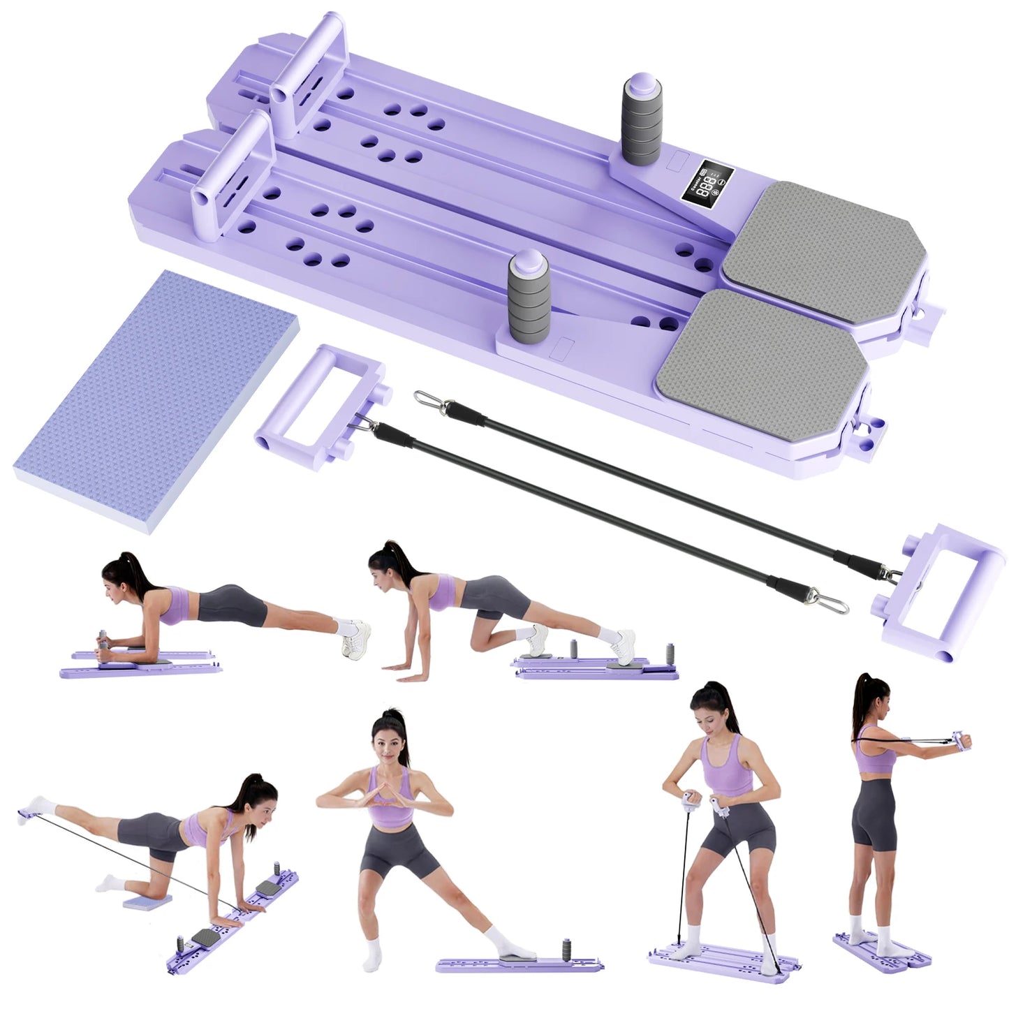 Ab Pilates Board Adjustable Multi-Functional Abdominal Strength Train Full-Body Fitness Workout Resistance Bands for Home Office