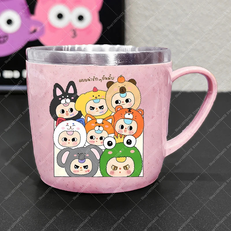 Girl Cute Stainless Steel Water Bottle Anime Baby Three Portable Milk Tea Juice Cup Kids Cartoon Cold Drink Container Mug Gifts