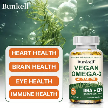 Vegan Omega 3 Algae Oil, with DHA & EPA, Heart, Brain, and Eye Health, Fish Oil Alternative, 30/60/120 Softgel Capsules, Non-GMO