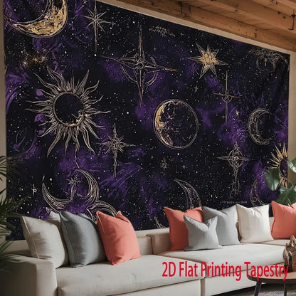Bohemian Sun & Moon Tapestry,Polyester square wall hanging Decor