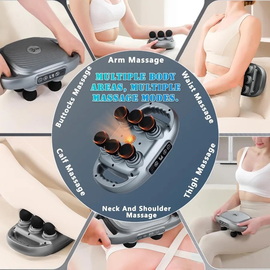 6 Head Massage Gun Deep Tissue with 9 Levels and 9 Modes Electric Massager Tool for Legs Arms Waist Back Buttocks - Full Body M
