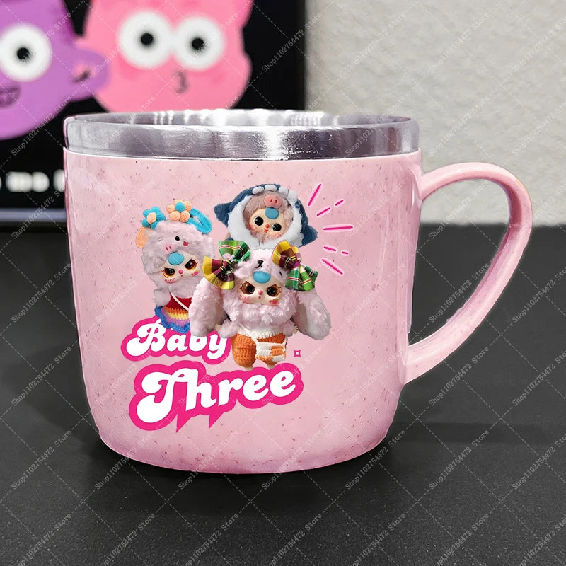 Girl Cute Stainless Steel Water Bottle Anime Baby Three Portable Milk Tea Juice Cup Kids Cartoon Cold Drink Container Mug Gifts