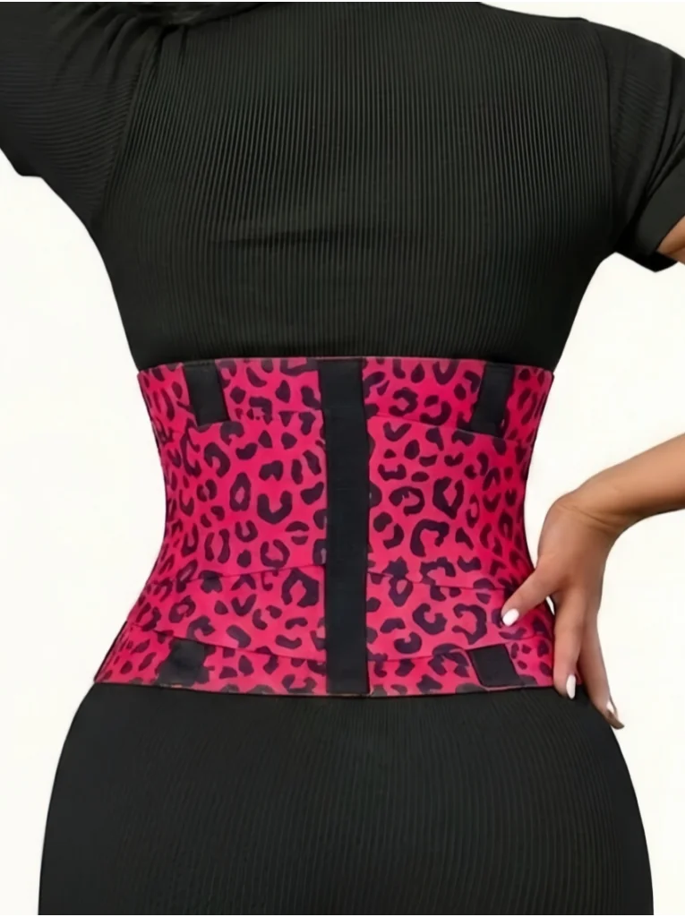 Women's Leopard Print Waist Trainer Double Belt Adjustable Closure High Compression Tummy Control Waistband Slimming Shaper