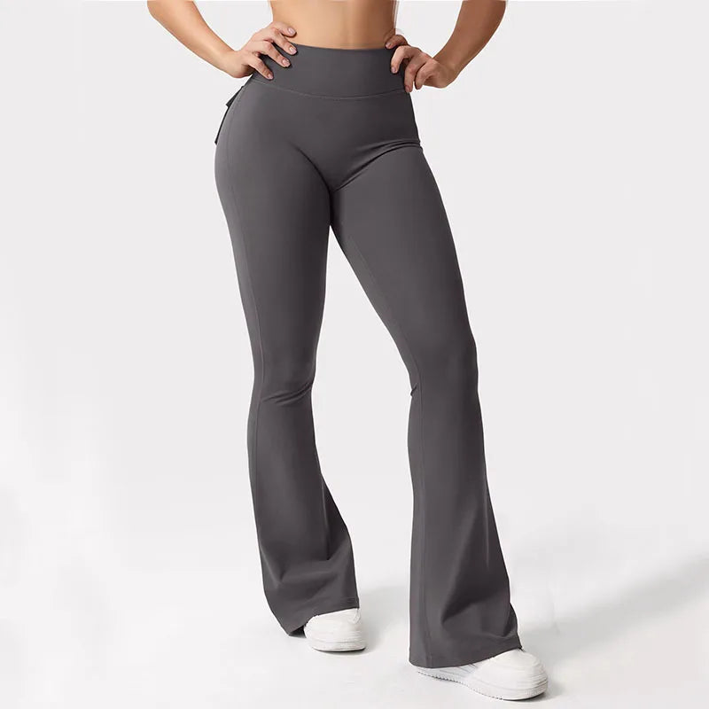 Women's Yoga Flare Trousers, High-Waisted Tummy-Control Wide-Leg  Outdoor Casual Leggings with Pockets, Gym Workout