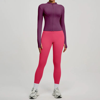 2Pcs Jacket Yoga Sets Women Long Sleeve Zipper Slim Sports Shirts Hip Lifting Leggings Fitness Running Workout Suits Tracksuit
