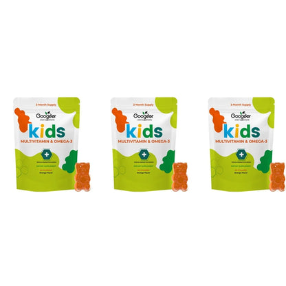 Googeer Kids Multivitamin & Omega-3 Gummies, Vitamin C D3 B6 B12 Zinc Fish Oil, Orange Flavor, 60 Count, Daily Nutrition Support