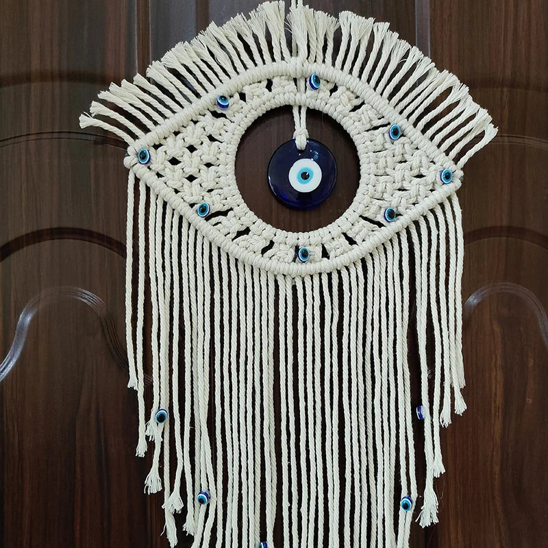 Macrame Wall Hanging Handmade Turkish Evil Eye Pendant Tapestry Nazar Decoration for Home Living Room Wall Home Decoration