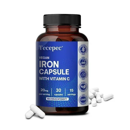Iron Supplement with Vitamin C - Supports Energy Production, Immune Health, Oxygen Transport & Daily Wellness, Stomach-Friendly