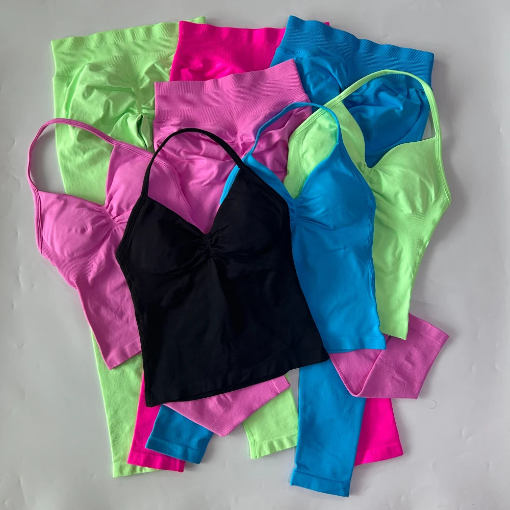 Seamless Gym Set Women Tank Tops High Waist Scrunch Yoga Leggings Fitness Clothes