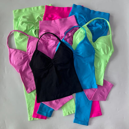 Seamless Gym Set Women Tank Tops High Waist Scrunch Yoga Leggings Fitness Clothes