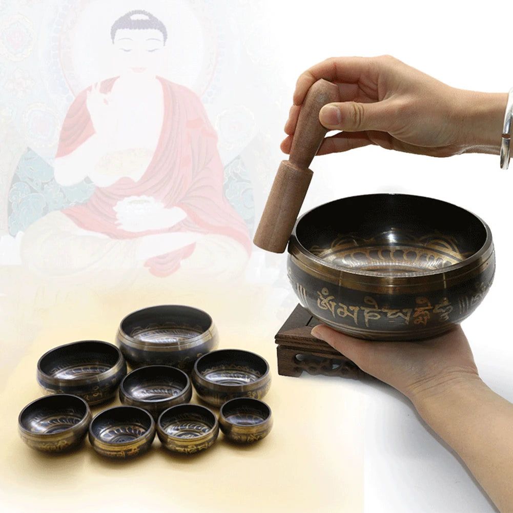 Nepal Tibetan Sing Bowl 4 Size Himalayan Buddhist Metal Yoga Meditation Singing Bowl Fengshui Handmade Bronze Chime Bowl